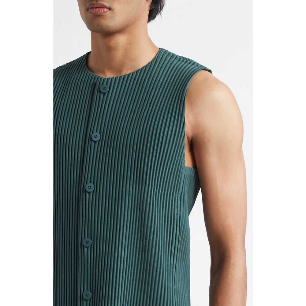 ISSEY MIYAKE HOMME PLISSÉ EVERGREEN V-NECK BUTTON UP TANK TOP VEST SIZE 3 M/L - Picture 2 of 16